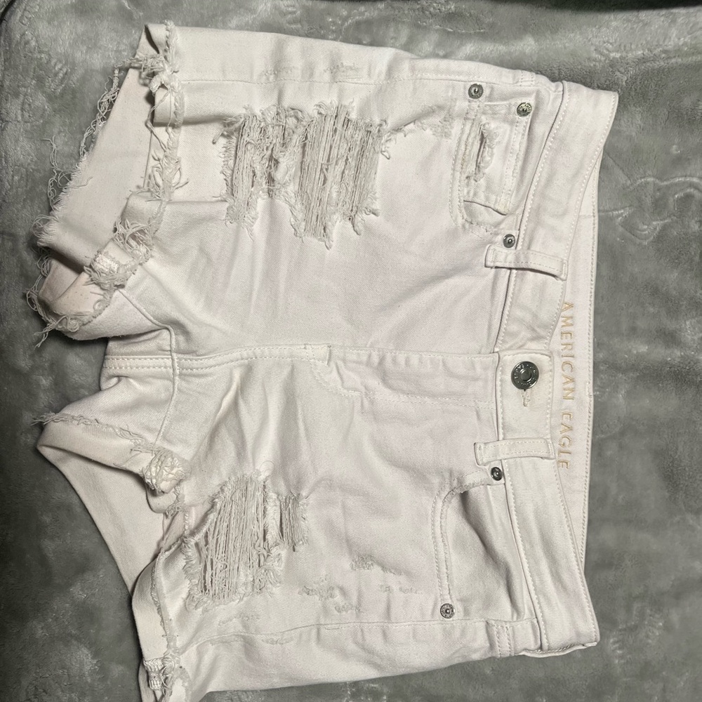 American Eagle Outfitters White Jean Shorts Distressed Casual